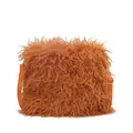 Bright orange fluffy plush crossbody bag with adjustable strap and gold buckle hardware - Orange