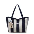 Bolso tote de lona a rayas azules y blancas con colgante de perro y logo bordado - Con Colgante / Azul