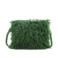 Furry plush green crossbody bag with adjustable slim faux leather strap and gold buckle - Green