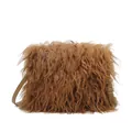 Brown fluffy faux fur crossbody bag with adjustable leather strap and gold buckle - Brown