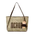 Retro grass green tote bag with brown straps and MCAOR embroidery for a stylish look - With Pendant / Gray