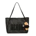 Black washed marble tote bag with MCAOR lettering and a cute brown teddy bear charm - With Pendant / Black