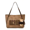Brown retro tote bag with MCAOR leather letters and a cute plush bear charm - Khaki