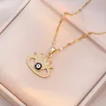 Collier couronne doré avec pendentif œil bleu et zircons blancs brillants sertis - Couronne Mauvais Œil (X0995) / Or
