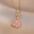 Collier lapin mignon avec émail rose et cristaux étincelants sur fond en satin fin - Lapin Rose (Collier)