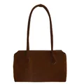 Borsa a spalla in camoscio testa di moro in stile rétro minimalista con spalline lunghe - Marrone