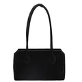 Borsa a spalla retrò in velluto nero di grande capacità con design a forma di cuscino - Nero