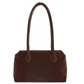 Grande borsa a spalla in camoscio marrone scuro con manici lunghi e design vintage - Marrone