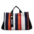 Borsa tote in tela a righe blu navy e arancione con cinturino Goodtimes e fiori - Grande Con Ciondolo / Righe Verticali
