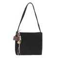 Minimalist black matte suede shoulder bag with thin straps and colorful trendy pendants - With Pendant / Black
