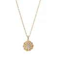 Detailansicht der goldenen Blumenkette mit funkelnden weißen Zirkonia-Steinen - Goldene rotierende Blumen Halskette (X1593)