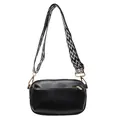 Black double-layer crossbody bag with stylish black and white woven wide strap - Black