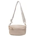 Chic beige crossbody square bag with stylish geometric pattern wide fabric strap - Off White