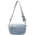 Light blue double-layer crossbody bag with stylish patterned wide strap and gold hardware - Blue