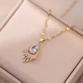 Fashionable gold necklace featuring a teardrop zircon pendant and shiny tassel details - White Zirconia Necklace (With Pendant)