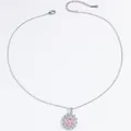 French style silver stainless steel necklace with pink rose flower enamel pendant - Pink Rose Necklace (X1847)