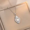 Micro-pave zircon heart pendant necklace with silver finish in a jewelry gift box - Heart Necklace with Pendant (X2286) / Steel