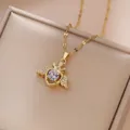 Collier élégant couronne d'ange avec pendentif cœur en zircone sur boîte à bijoux luxe - Collier Couronne Dorée (X1921)