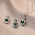 Smaragdgroene zirkoon halsketting en oorbellen set in gepolijst zilverstaal - Smaragd Sieradenset (Ketting + Oorbellen)
