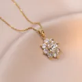 Elegant gold titanium sunflower pendant necklace with sparkling cubic zirconia on silk - Flower Zirconia Necklace (With Pendant)