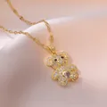 Golden necklace with heart-shaped bear pendant encrusted with sparkling cubic zirconia - Pink Heart Style / Gold Pink Heart Bear