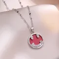 Collana d'argento minimalista con ciondolo a faccina rossa e zirconi scintillanti - Collana Faccina Sorridente Rossa (X2622)