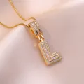 Elegant gold initial L pendant necklace with zircon stones on silk background - Letter L Style (X2635)