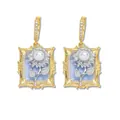 Vintage Gold Rechteck Sonnenblumen Ohrringe mit blauem Emaille und weißen Perlen - E1280 Blumen-Ohrringe