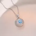 Böhmische Silber-Halskette mit Evil-Eye-Anhänger, Pavé-Zirkonia und bunten Augen-Details - Silberner Augenform-Stil (X2816)