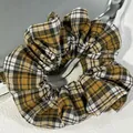 Elegant mustard yellow and black plaid scrunchie with classic checkered pattern - Scrunchie