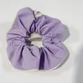 Lavender purple cotton scrunchie with cream trim and floral label for high ponytails - Purple