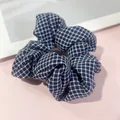 Navy blue and white checkered fabric scrunchie with soft ruffled texture for women - Small Scrunchie