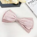 Barrette à cheveux avec nœud en satin rose clair et gaze à carreaux pour femmes - 20cm / Rose Poudré