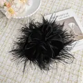 Elegant large black feather velvet scrunchie hair accessory for women in retro french style - Feather Scrunchie (Black)