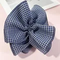 Blue and white plaid oversized hair scrunchie with textured cotton fabric and soft edges - Slim Waist Style