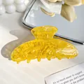 Pince à cheveux grande en acétate jaune translucide avec motif marbre élégant - 9cm / Jaune Ananas