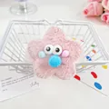 Pink plush star hair scrunchie with large cute eyes and colorful soft pom-poms - Pink Round Star