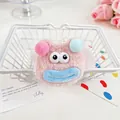 Pink plush monster hair scrunchie with large eyes and soft blue pom-poms for women - Pink Monster Head