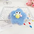 Blue plush fuzzy hair scrunchie with cute big eyes and colorful pom poms - Blue Round Star