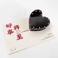Pince à cheveux cœur noir élégante avec strass roses sur carte minimaliste - Strass / 6.5cm / Noir