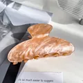 Elegant cream apricot acrylic hair claw clip with marble texture for thick hair - Orange