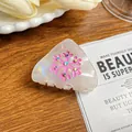 Pince à cheveux triangle irisée avec flocon rose et strass étincelants - Rose Bonbon