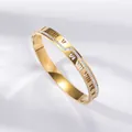 Elegant gold-finished Roman numeral bangle with sparkling zircon stones and open hinge - Roman Numeral Hollow Style (TT0868)