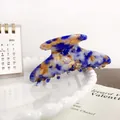 Large tortoiseshell acetate hair claw clip in blue and amber marble pattern - 9.5cm / Blue Brown