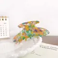 Large colorful acetate hair claw clip with Monet oil painting pattern for women - 9.5cm / Metallic Green