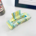 Grande pince à cheveux rectangulaire avec motif marbré artistique jaune et bleu - 10cm / Jaune-vert