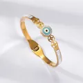 Golden Roman numeral cuff with evil eye charm and hollow flower zircon accents - Evil Eye Hollow Floral Style (TT0856)