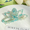 Pince à cheveux lotus en marbre crème et vert turquoise ornée de strass brillants - 10.5cm / Vert Couleur Mixte