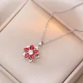 Elegant rotating red zircon flower pendant with silver chain in jewelry box - Red Bauhinia Rotating Necklace (Steel Color)