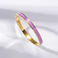 Gold-plated stainless steel hollow Roman numeral bangle with purple enamel and diamonds - Purple